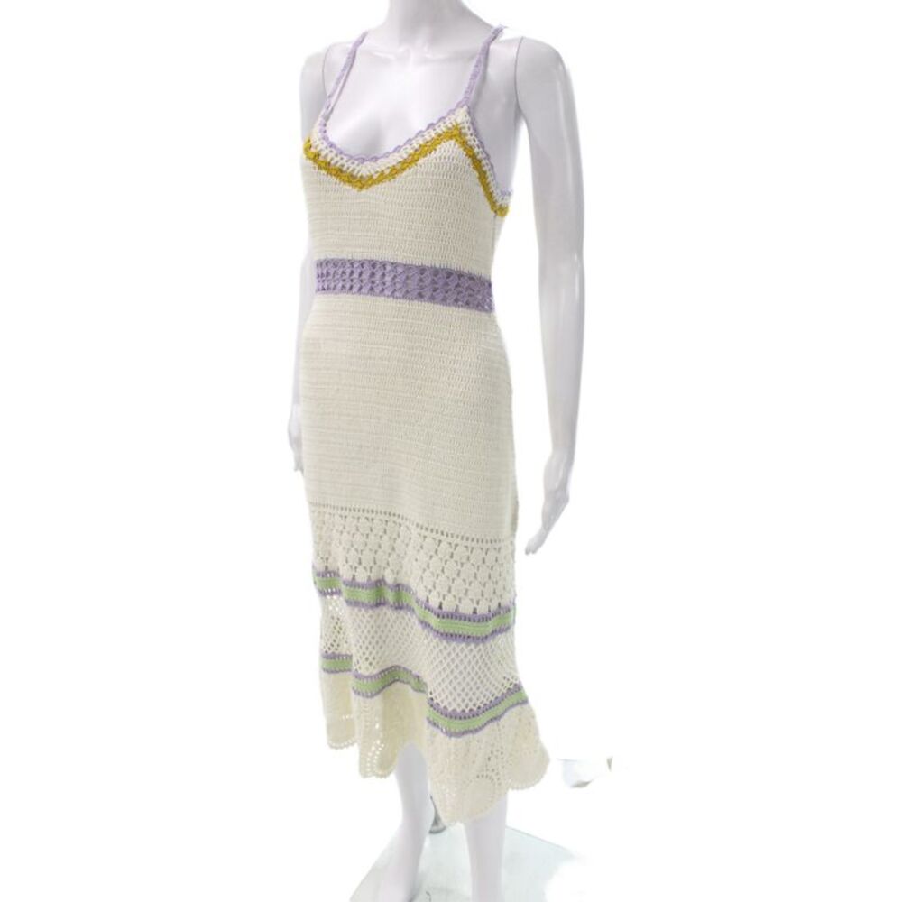 Roller Rabbit Womens Maxi Dress Ivory Cotton Striped Scoop Sleeveless Size XS - Picture 2 of 6